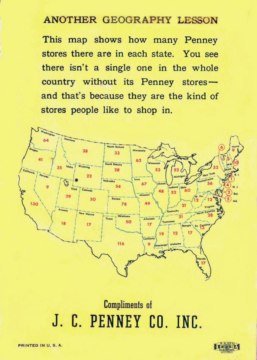 United States with frequency of JC Penneys per State.