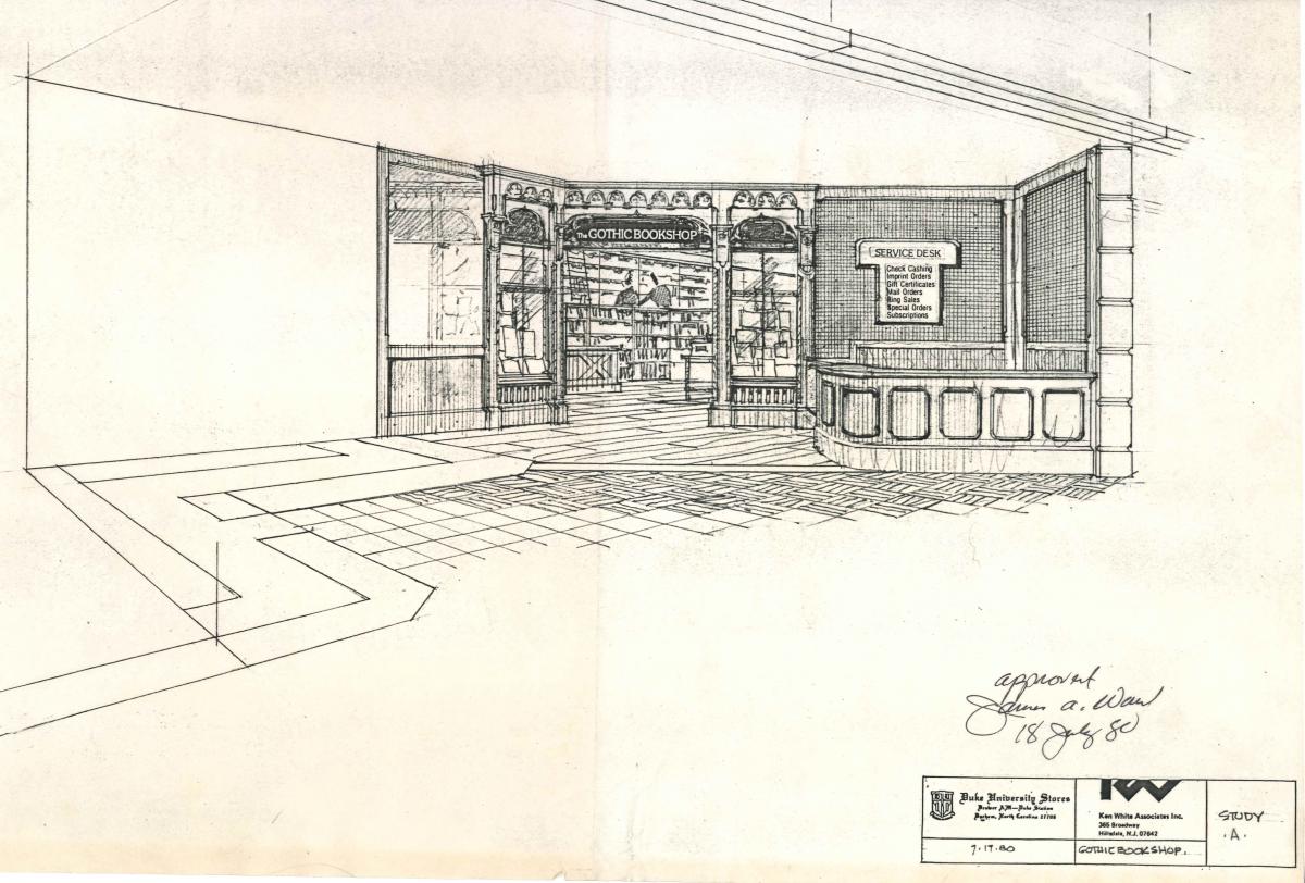 A study drawing for the entrance to the Bookshop